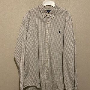Ralph Lauren Button Down Long Sleeve Black & White Check Dress Shirt Size XL